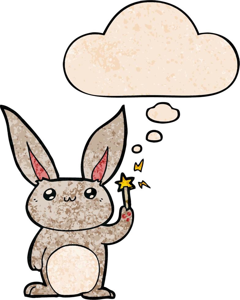 lapin de dessin animé mignon et bulle de pensée dans le style de motif de texture grunge vecteur