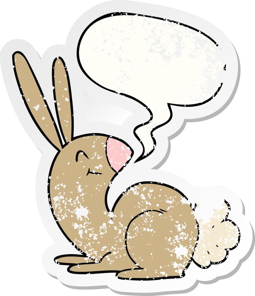 mignon dessin animé lapin et bulle autocollant en détresse vecteur