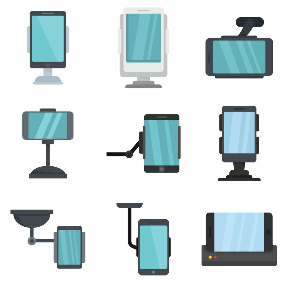 icônes de support de téléphone portable définies vecteur plat isolé