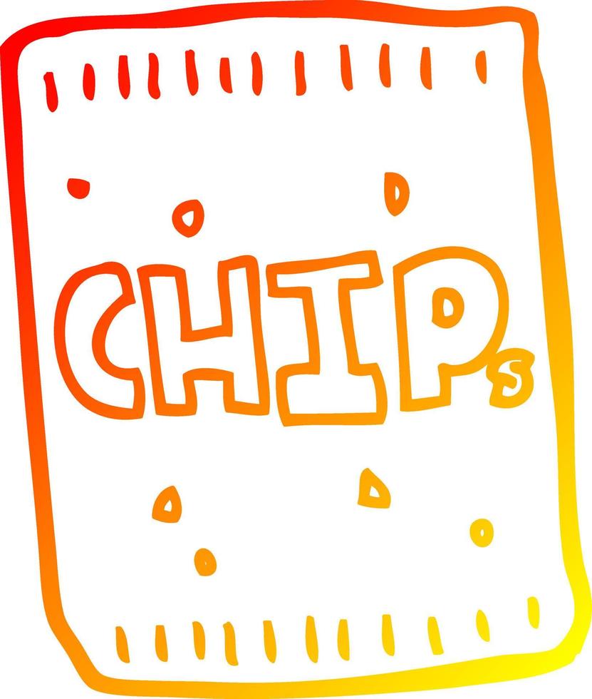 ligne de gradient chaud dessinant un paquet de chips de dessin animé vecteur