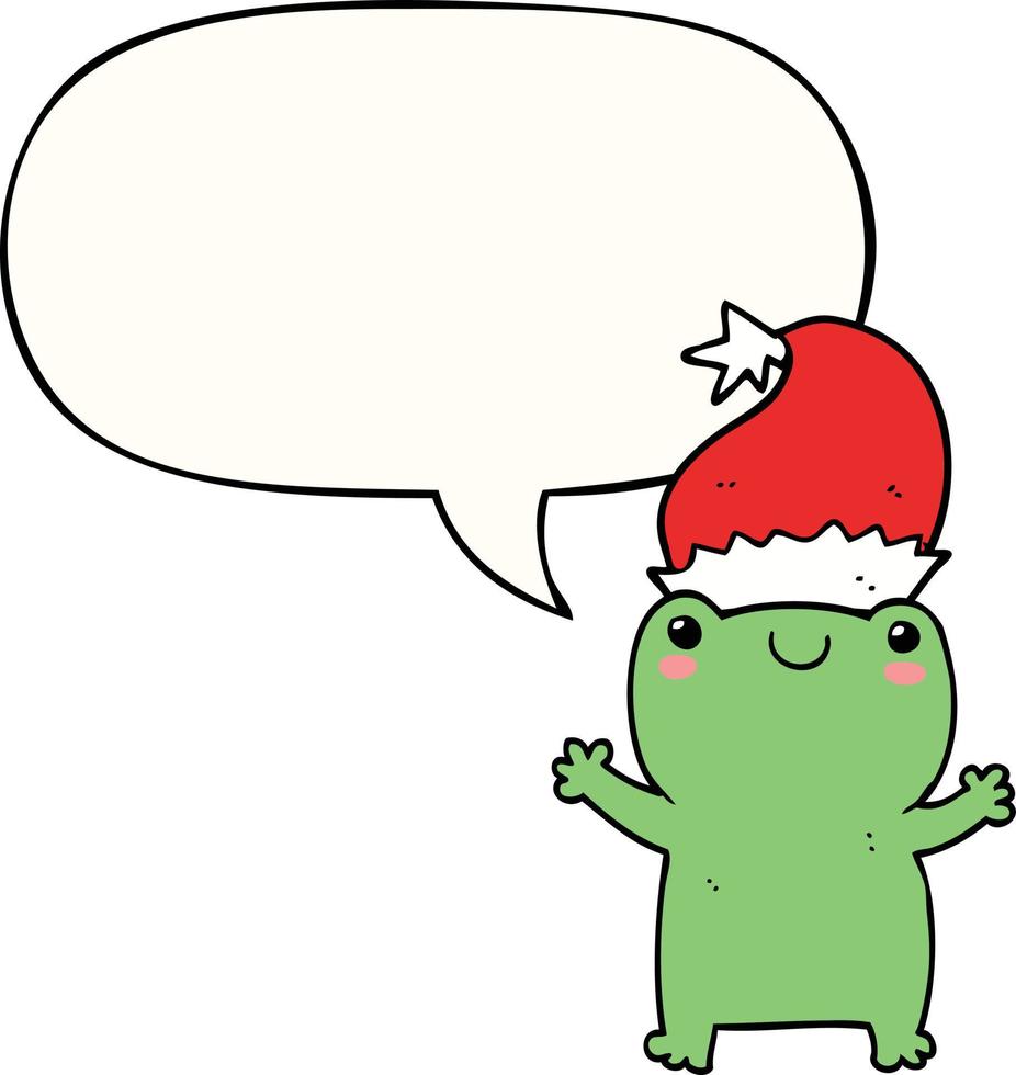 jolie grenouille de noël et bulle de dialogue vecteur