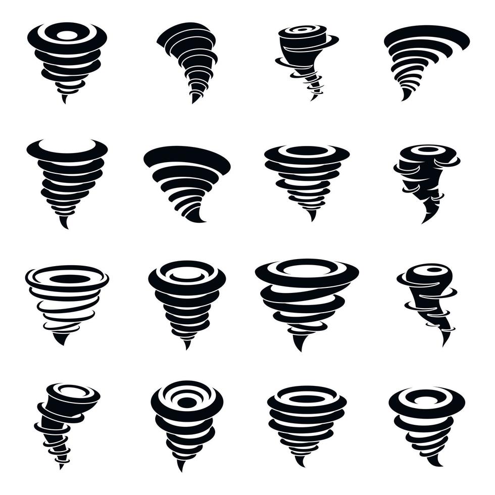 jeu d'icônes de tornade, style simple vecteur