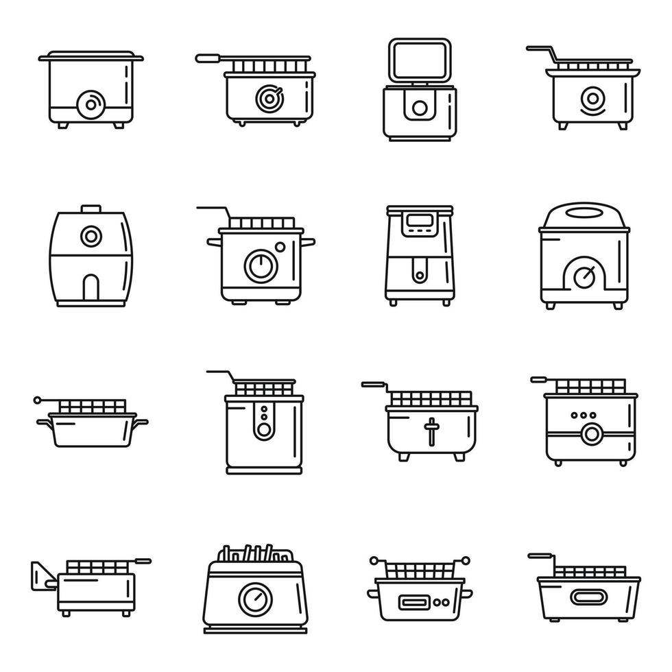 cuire les icônes de la friteuse définir le vecteur de contour. cuisson électrique des aliments