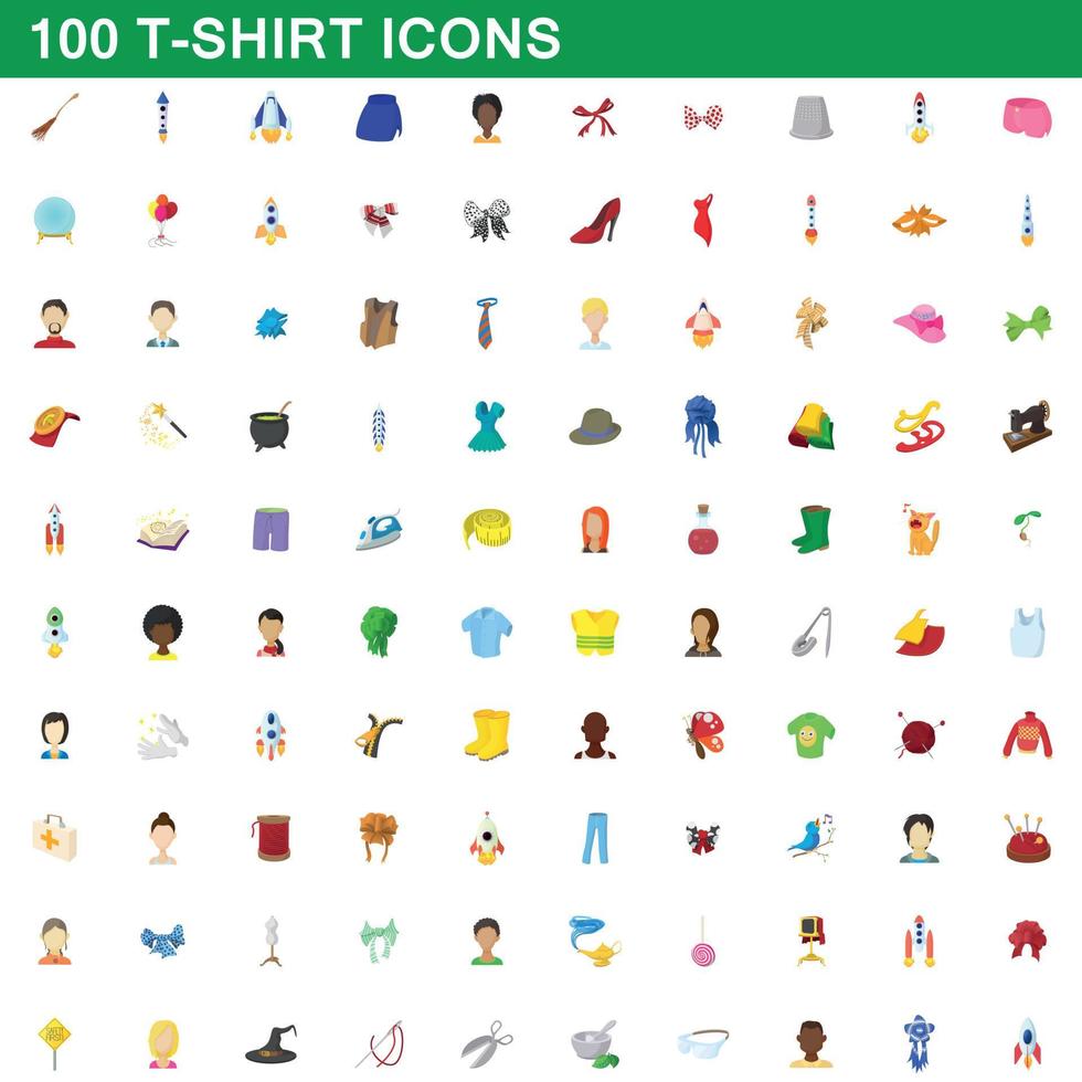 Ensemble de 100 icônes de t-shirt, style cartoon vecteur