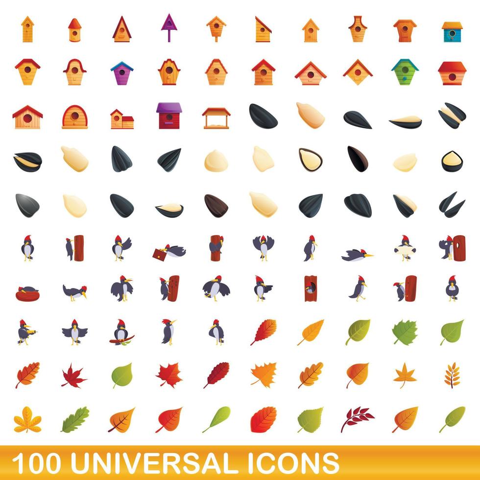 Ensemble de 100 icônes universelles, style dessin animé vecteur