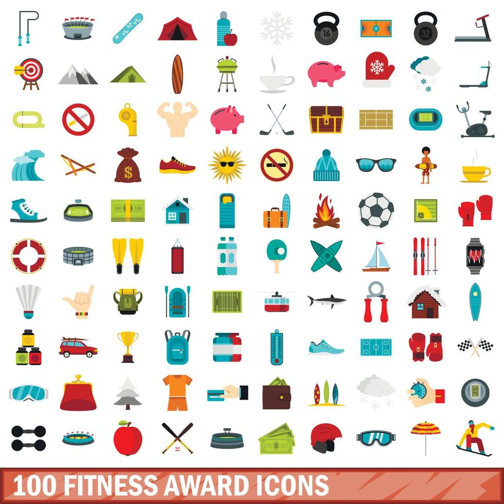 100 icônes de remise en forme, style plat vecteur