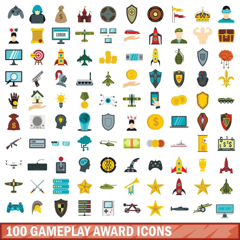 Jeu de 100 icônes de prix de jeu, style plat vecteur