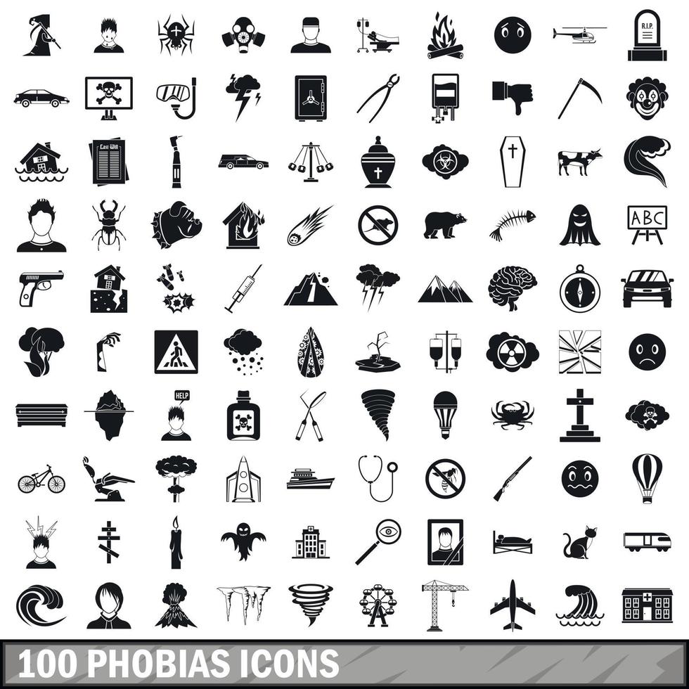 Ensemble d'icônes de 100 phobies, style simple vecteur