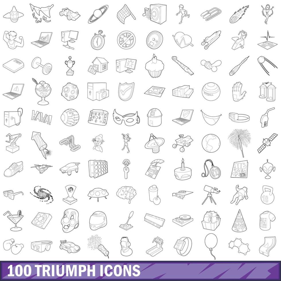 Ensemble de 100 icônes de triomphe, style de contour vecteur