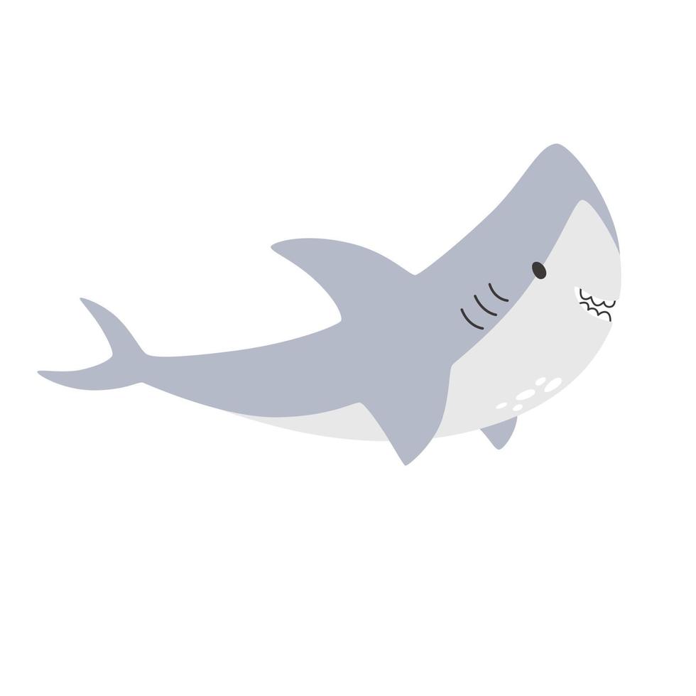 mignon bébé requin bleu gentil dans un style plat. illustration vectorielle d'un animal marin sauvage vecteur