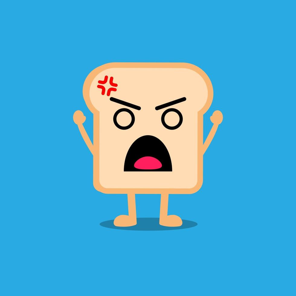 personnage de dessin animé de pain mignon avec une expression de colère. vecteur
