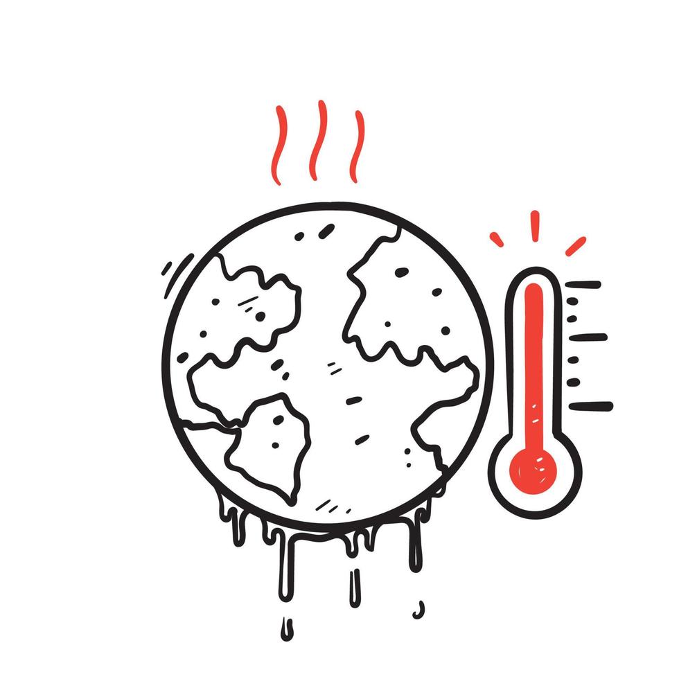 symbole de fusion de terre doodle dessiné à la main pour vecteur d'illustration d'icône de réchauffement climatique