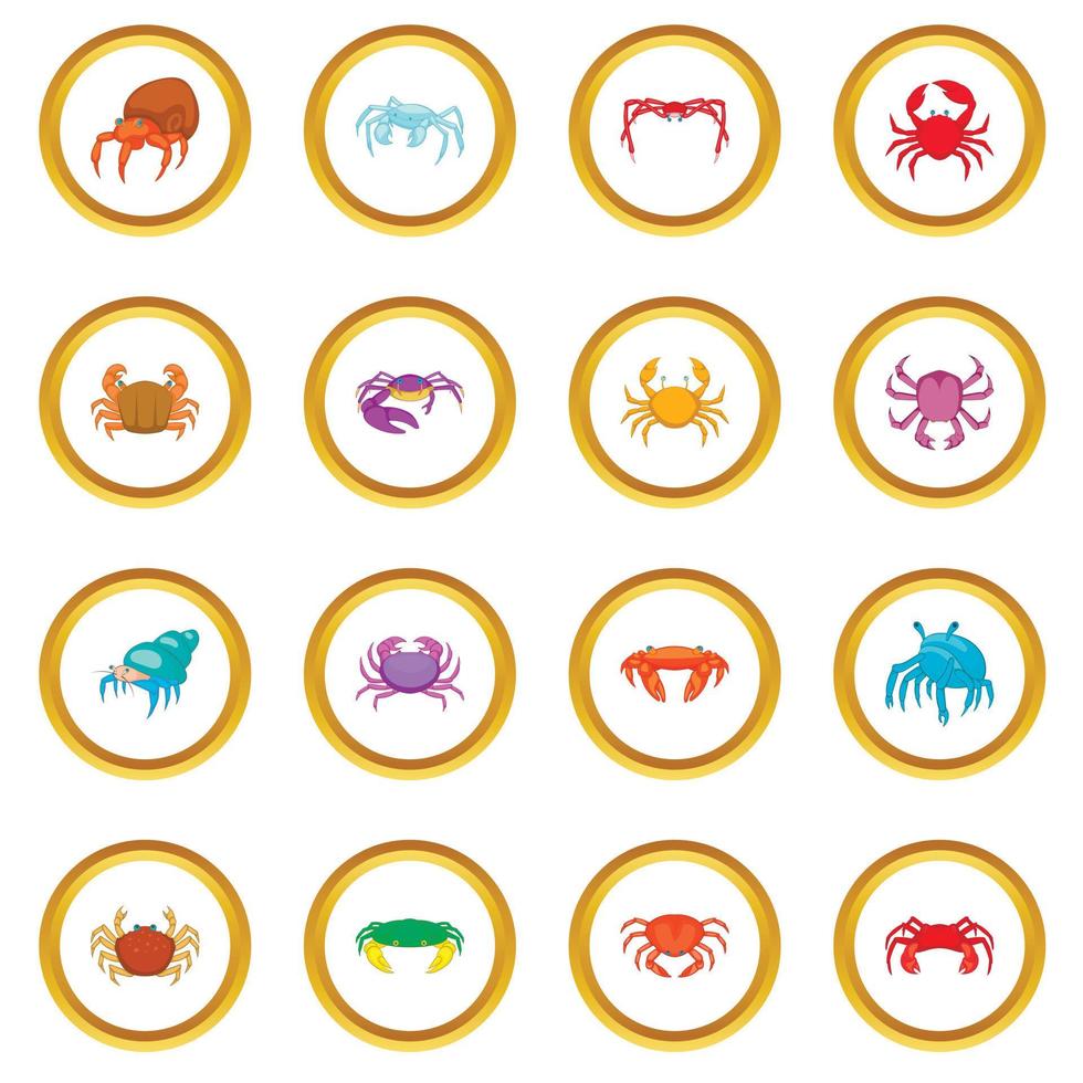 cercle d'icônes de crabe coloré vecteur