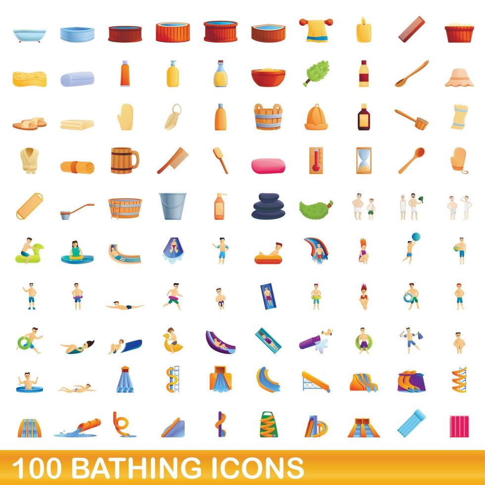 Ensemble de 100 icônes de bain, style cartoon vecteur