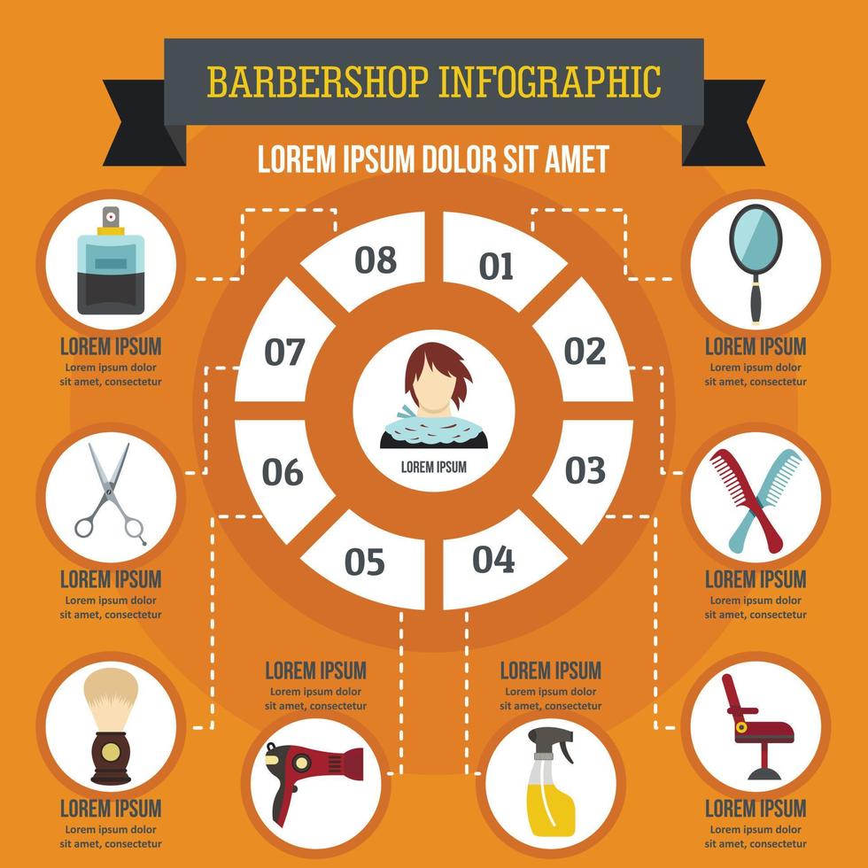 concept d'infographie de salon de coiffure, style plat vecteur