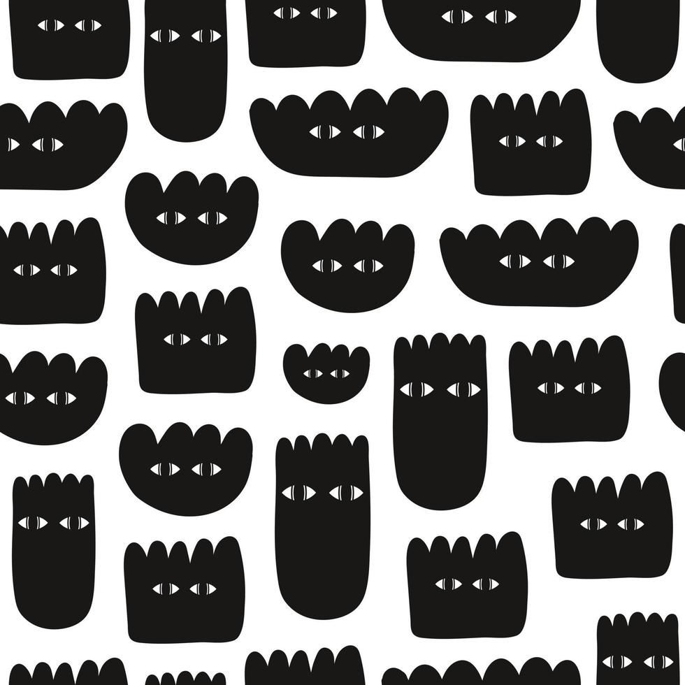 motif harmonieux minimal abstrait avec diverses fleurs étranges noires. personnages fictifs dessinés à la main à la mode isolés sur fond blanc vecteur