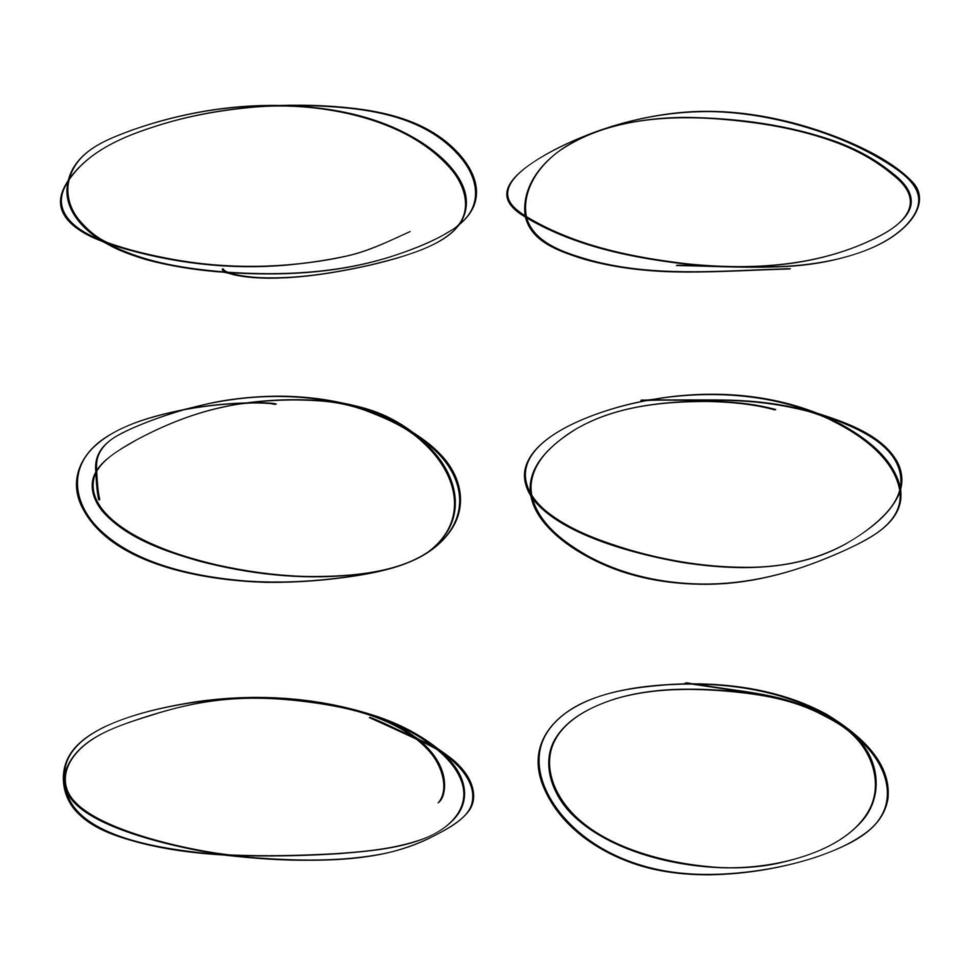 ensemble de croquis de ligne de cercle dessinés à la main. trait de marqueur de ligne simple. cercles de surbrillance de gribouillis dessinés à la main. conception ronde de gribouillis. vecteur