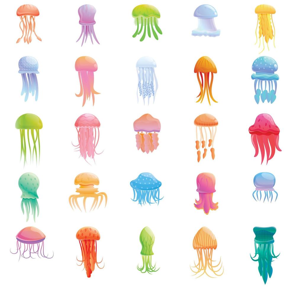 jeu d'icônes de méduses, style dessin animé vecteur