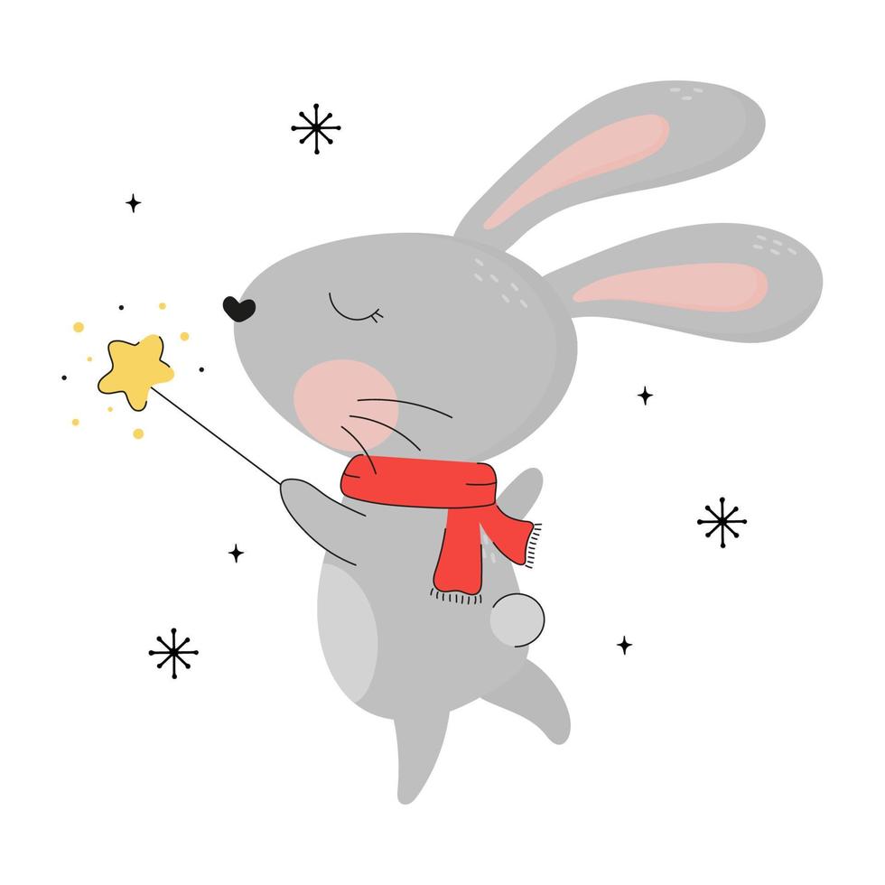 bonne année lapin drôle. symbole chinois 2023 nouvel an. personnage de dessin animé de lapin animal. décoration de noël.doodle mignon lièvre en vecteur.carte de voeux, autocollant, impression vecteur