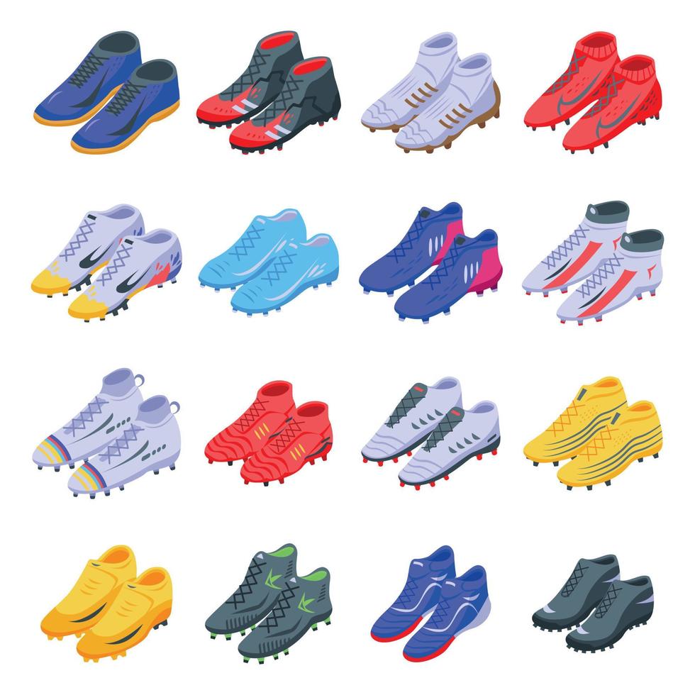 jeu d'icônes de chaussures de football, style isométrique vecteur