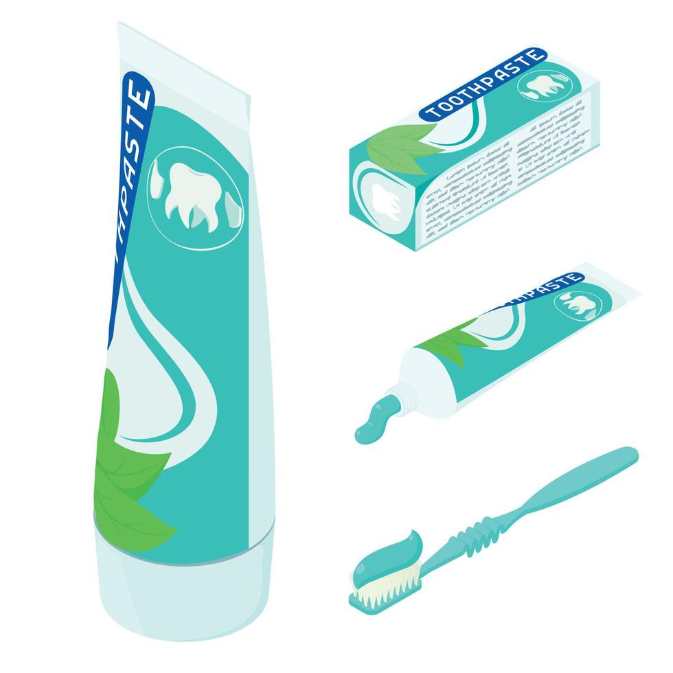 ensemble d'icônes de dentifrice, style isométrique vecteur