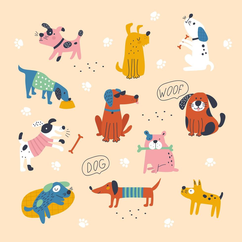 ensemble de chiens mignons. illustrations vectorielles vecteur