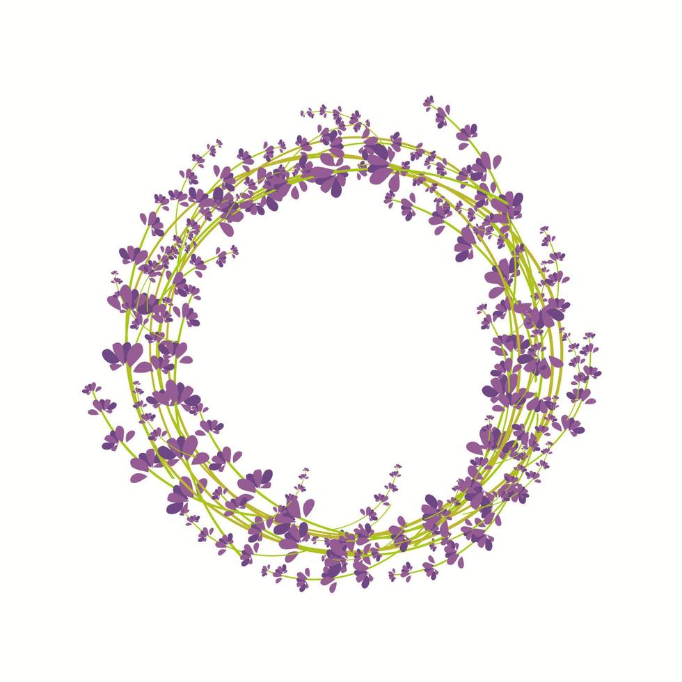 couronne de fleurs de lavande sur fond blanc avec un espace pour votre étiquette. illustration vectorielle vecteur