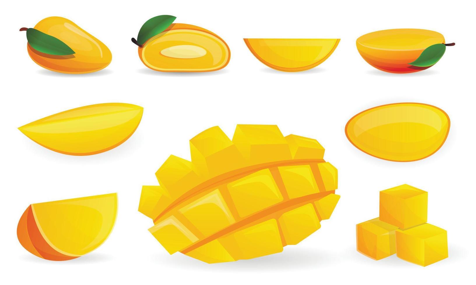 jeu d'icônes de mangue, style cartoon vecteur