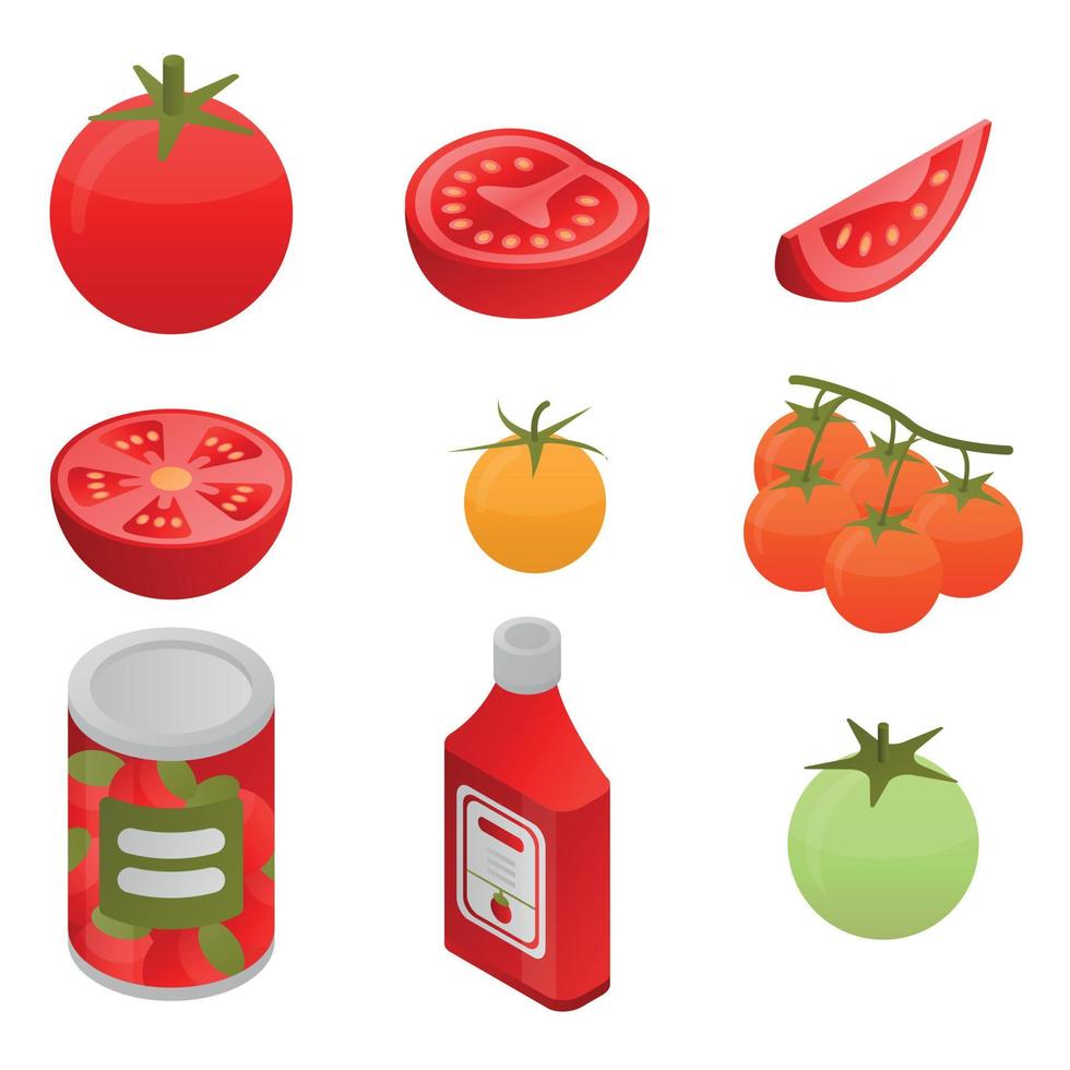 jeu d'icônes de tomate, style isométrique vecteur