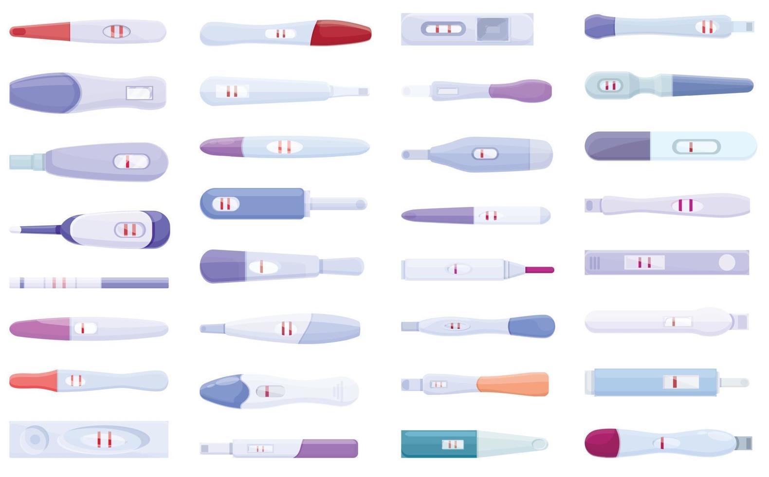 les icônes de test de grossesse définissent un vecteur de dessin animé. analyse des trousses