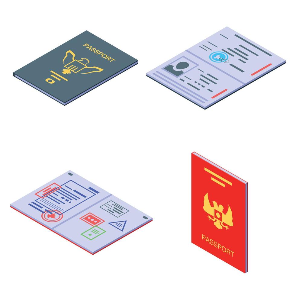 jeu d'icônes de passeport, style isométrique vecteur