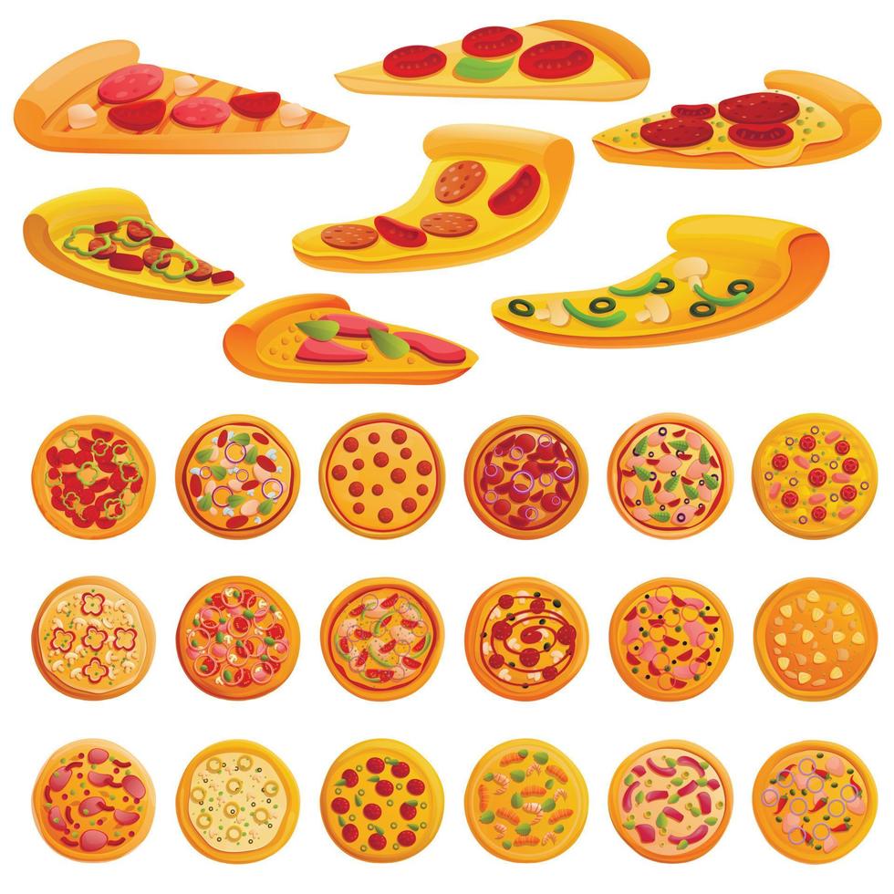 ensemble d'icônes de pizza, style dessin animé vecteur