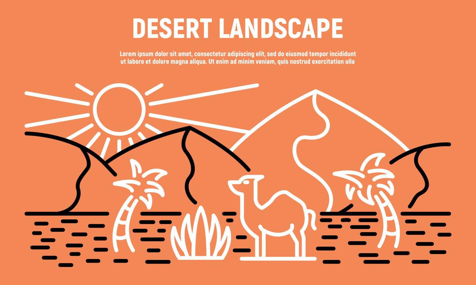 bannière de paysage désertique, style de contour vecteur