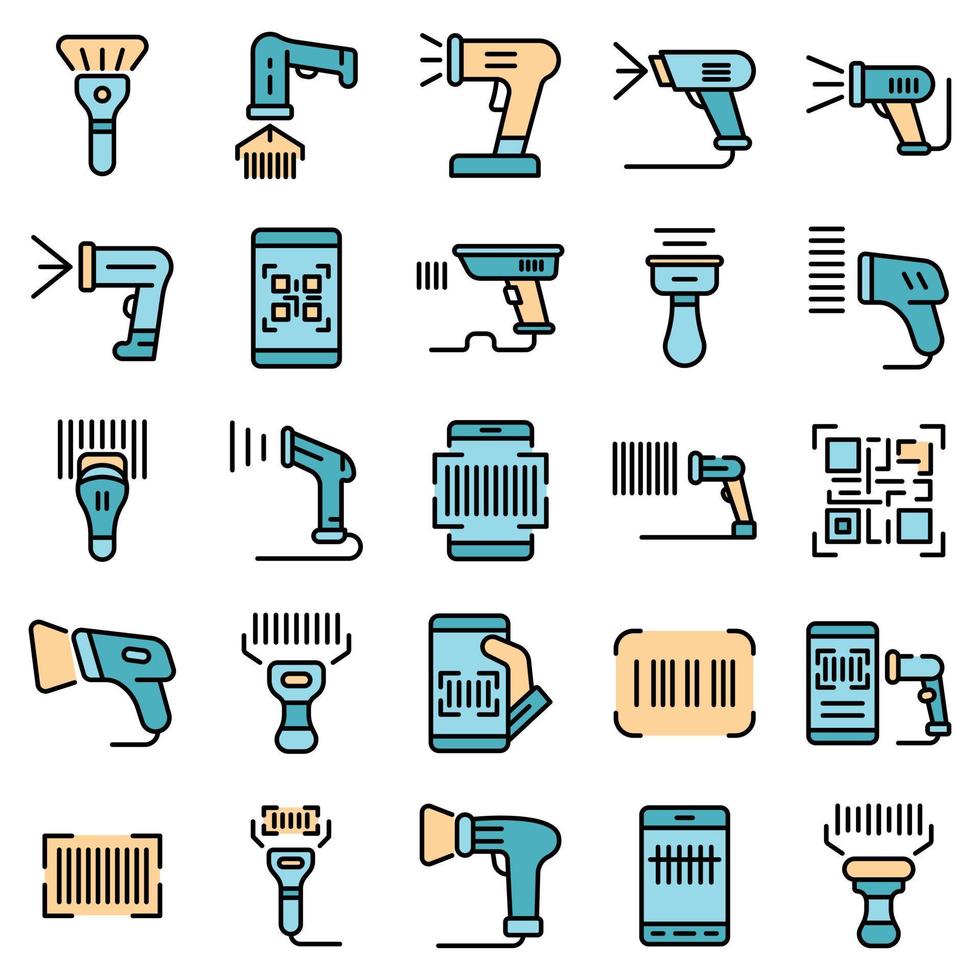 vecteur d'icônes de scanner de codes à barres plat