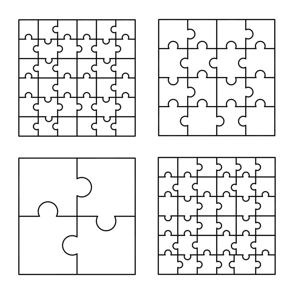 jeu de motifs de puzzle, style de contour vecteur