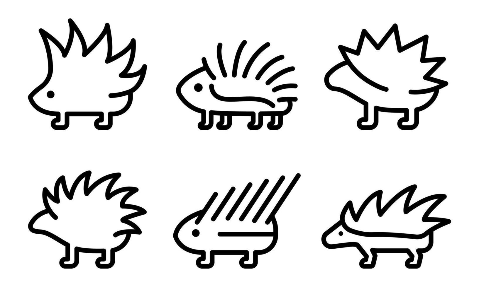 ensemble d'icônes de porc-épic, style de contour vecteur