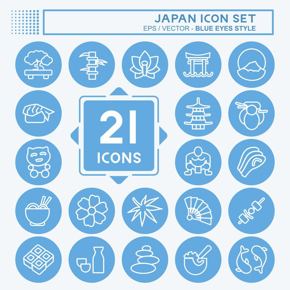 jeu d'icônes au japon. adapté au symbole japonais. façon yeux bleus. conception simple modifiable. vecteur de modèle de conception. illustration simple