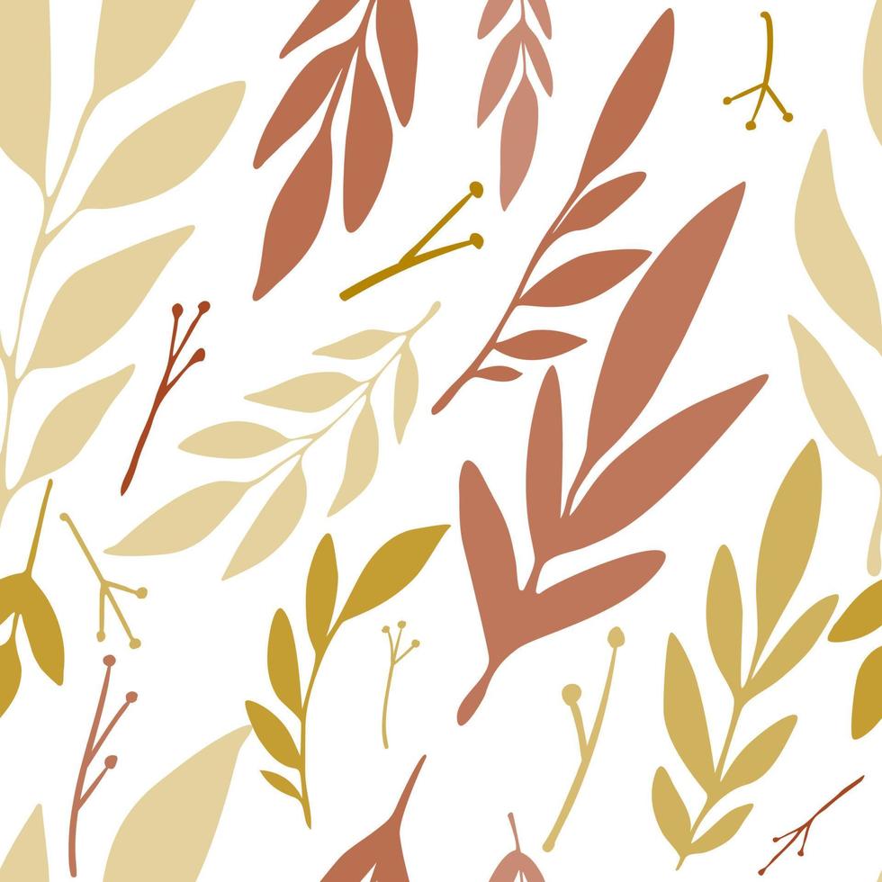 motif sans couture avec des branches d'herbes sauvages et des feuilles de fond Joli motif d'automne jaune, orange, marron avec des feuilles. vecteur