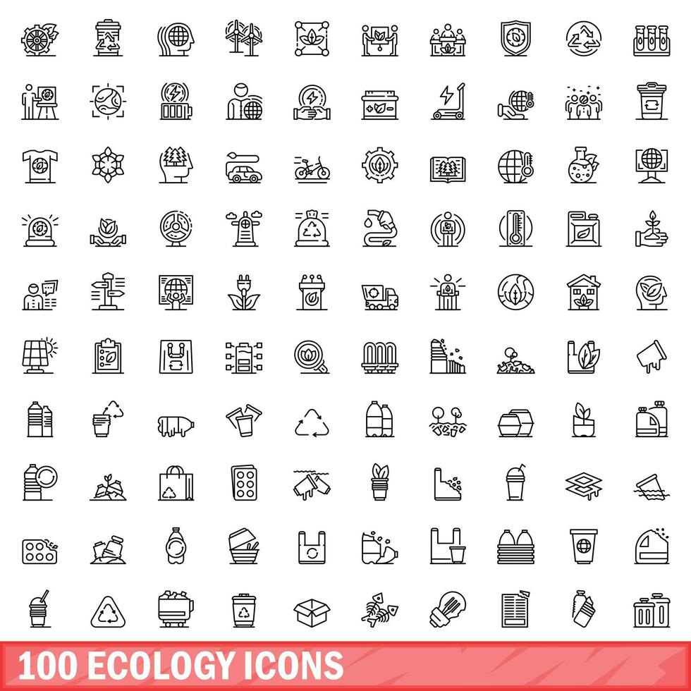 Ensemble de 100 icônes écologiques, style de contour vecteur