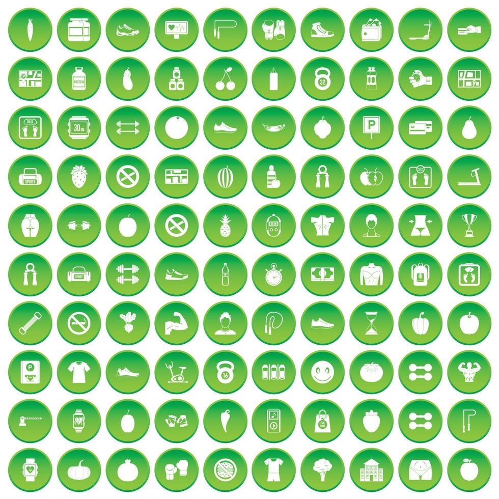 100 icônes de gym définissent un cercle vert vecteur