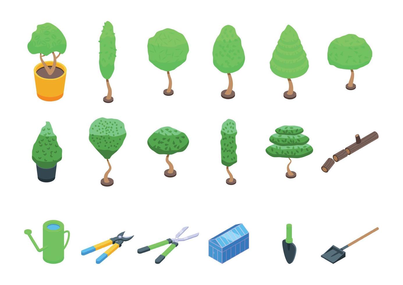 icônes de coupe d'arbres définies vecteur isométrique. arbre de tronçonneuse