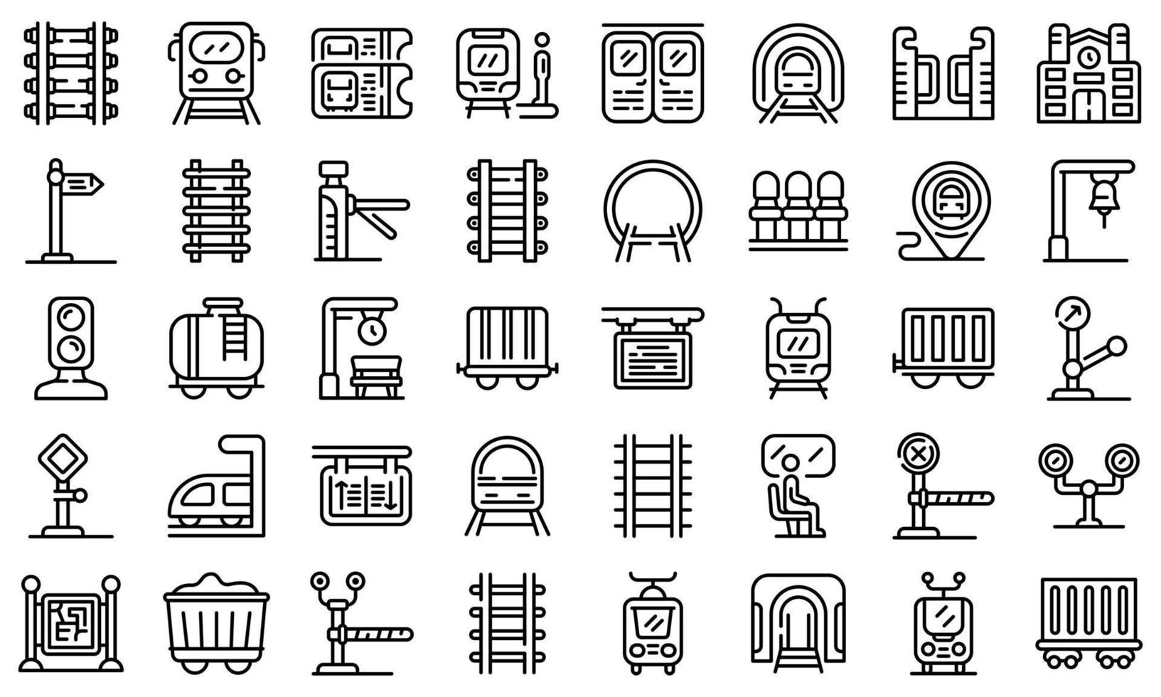 jeu d'icônes de plate-forme ferroviaire, style de contour vecteur