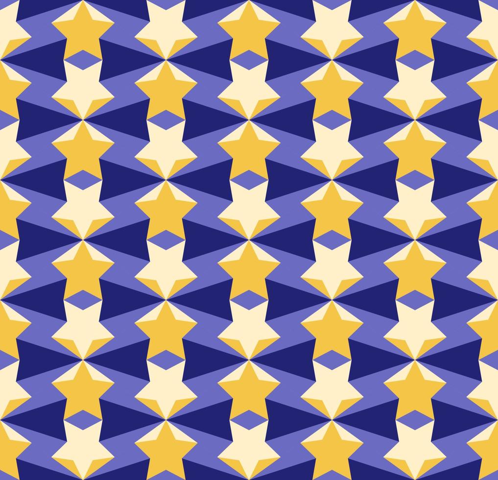 motif géométrique abstrait sans couture avec étoiles jaunes et polygones bleus fond fractal motif de frette losange illustration vectorielle vecteur