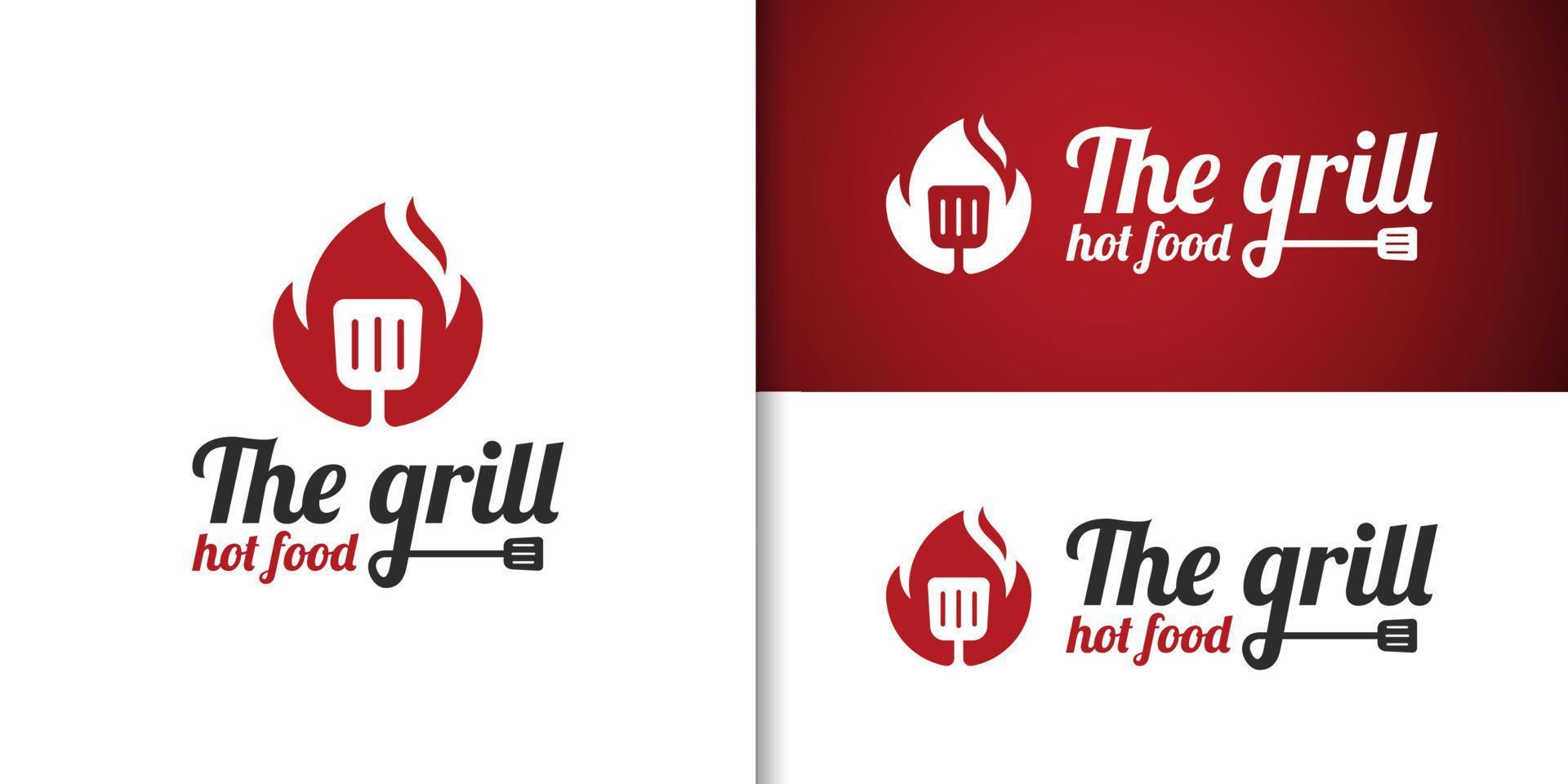 allumez le logo du barbecue grillé. barbecue ou barbecue hot grill restaurant menu business food logo design vecteur