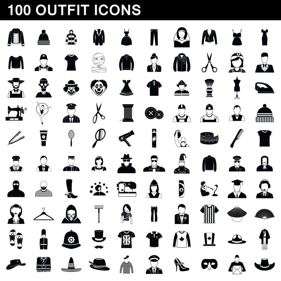 Ensemble de 100 icônes de tenue, style simple vecteur