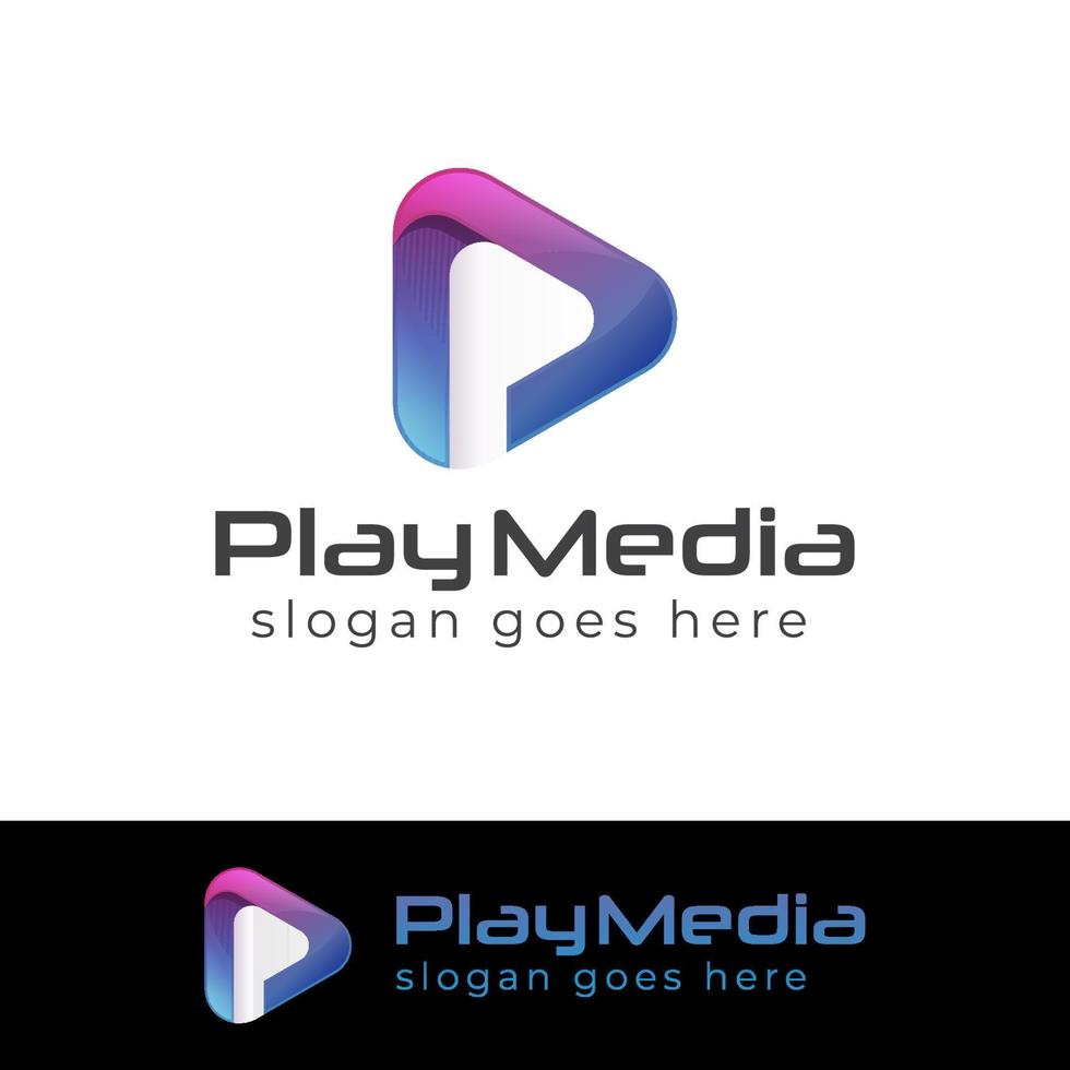 les logos de couleur modernes des médias de lecture avec le symbole de la lettre p peuvent être utilisés la conception d'icônes d'applications mobiles vecteur