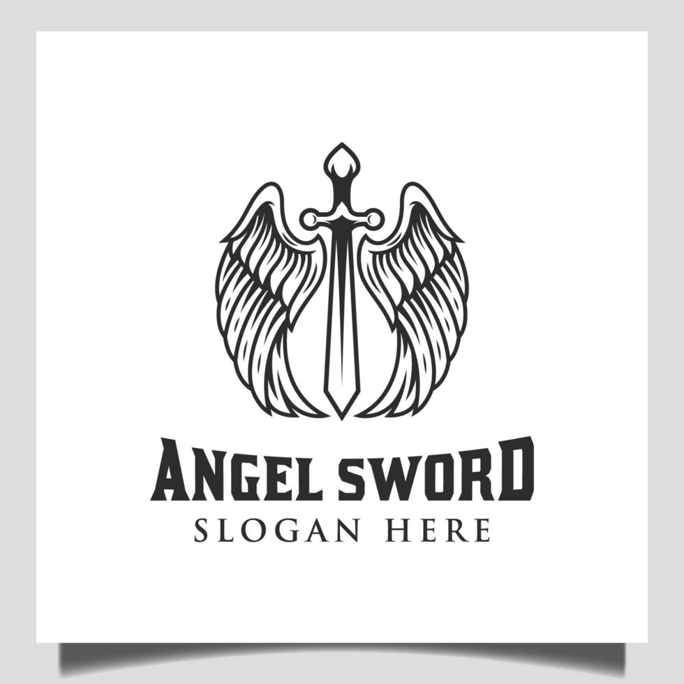 logos rétro vintage d'épées d'ange avec des éléments d'ailes pour logo guerrier, étiquette, emblème, signe vecteur