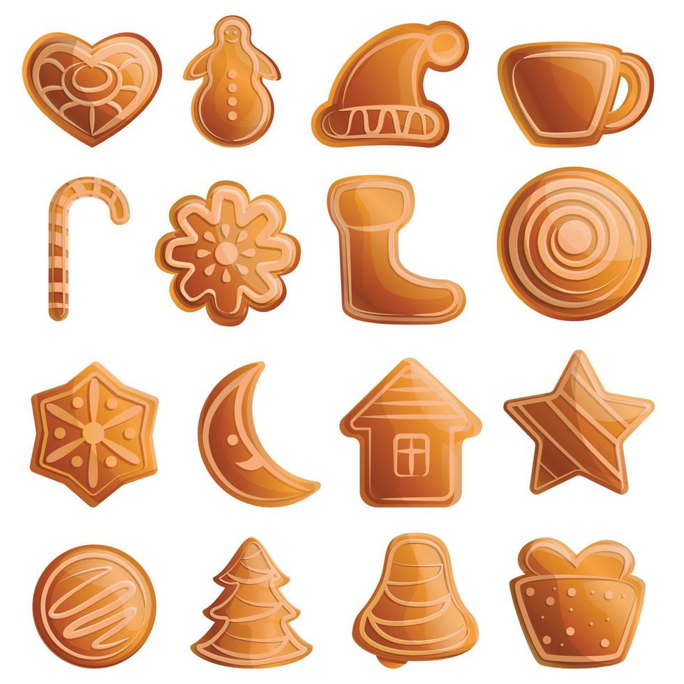 ensemble d'icônes de pain d'épice, style dessin animé vecteur