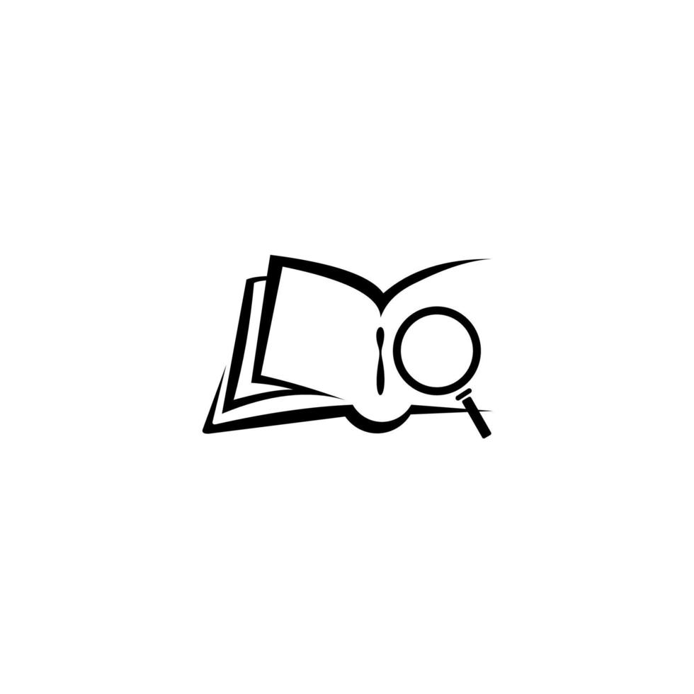 livre avec icône en forme de loupe, concept de connaissances en éducation. conception de l'emblème sur fond blanc vecteur