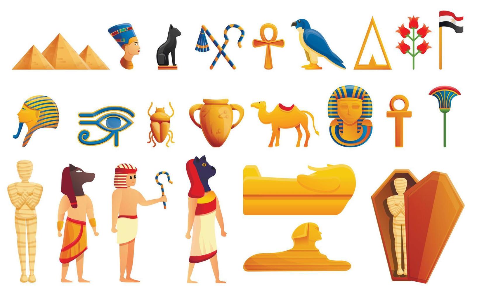 jeu d'icônes d'egypte, style dessin animé vecteur